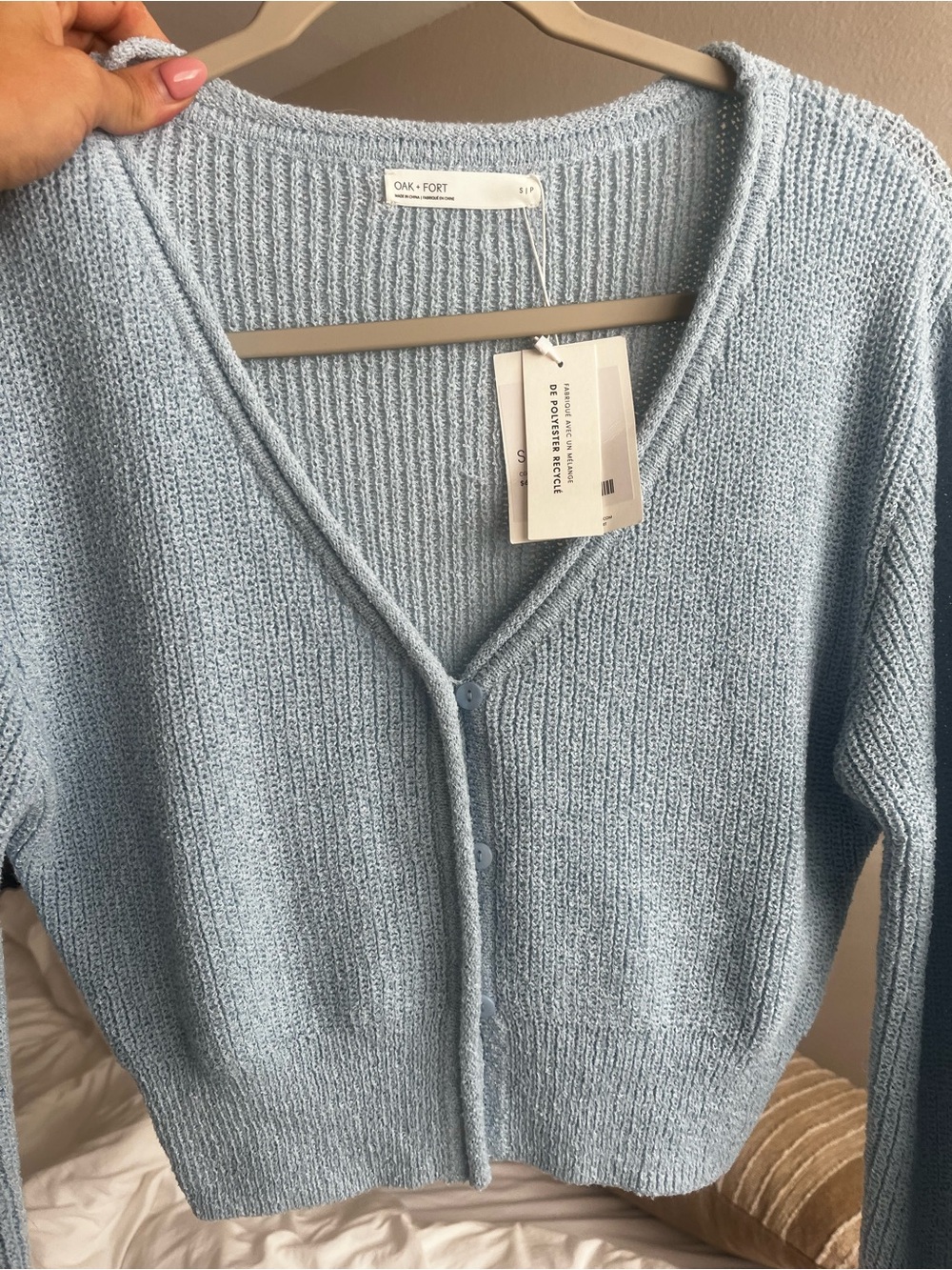 OAK + FORT Pastel Blue V-Neck Button Cardigan